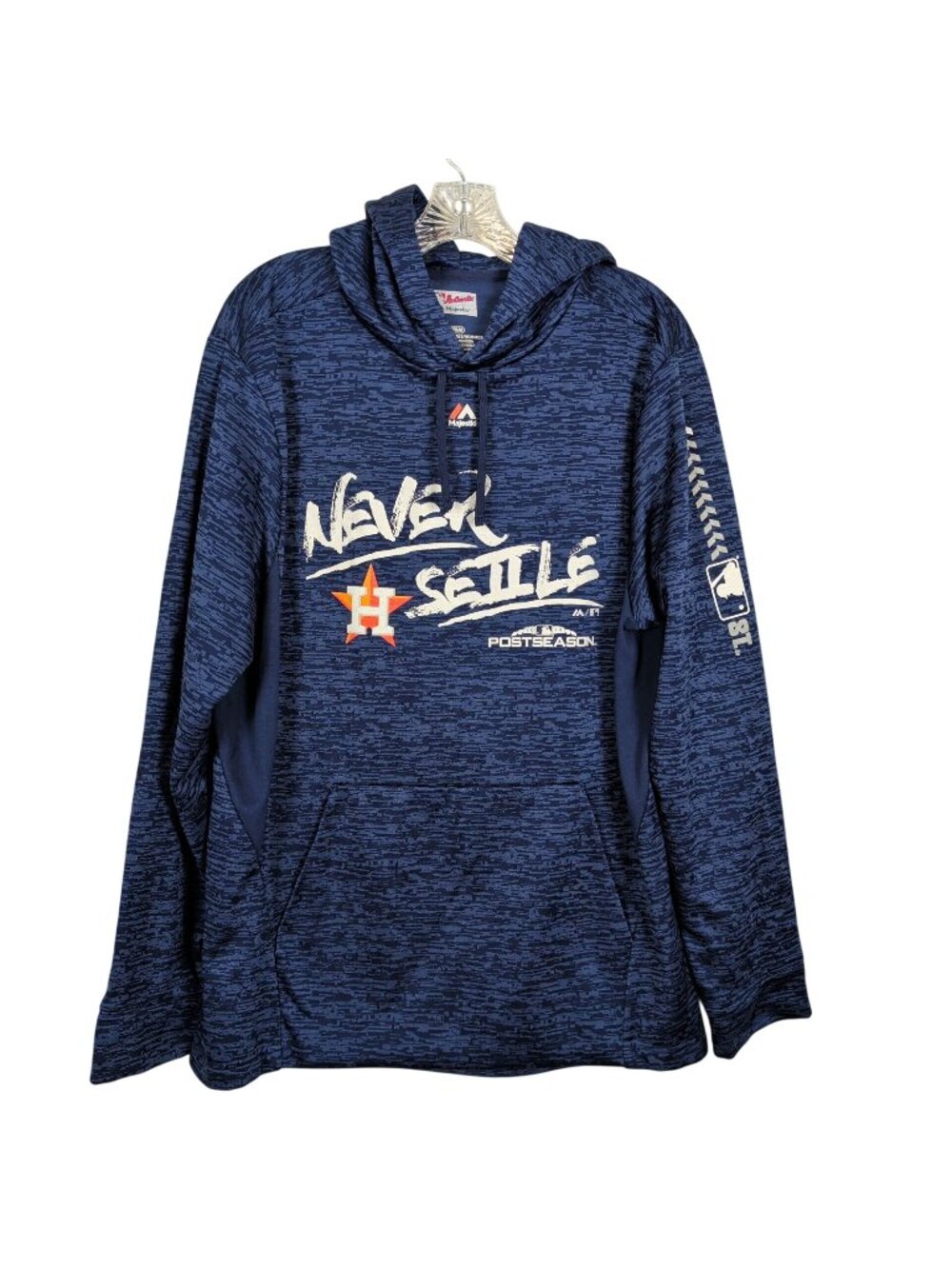 Majestic Houston Astros Never Settle Hoodie Men’s M Blue 2018 Pullover MLB